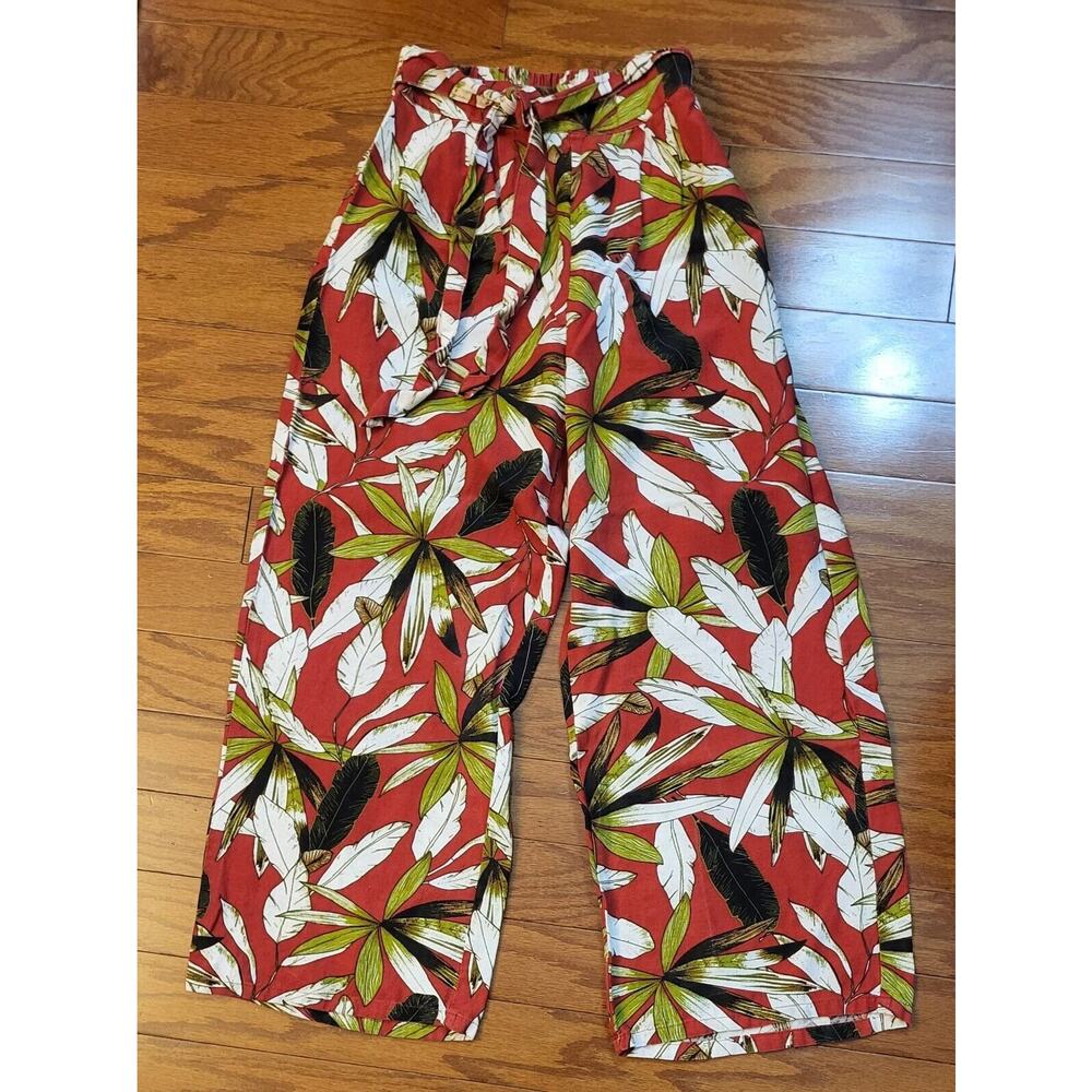 Japna Womens Pants Tropical Pattern Wide Leg Pull On SIze Small